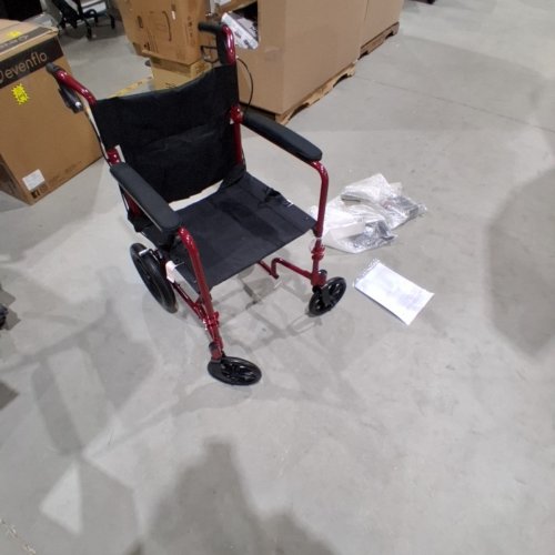 MEDLINE 19" BASIC ALUMINUM TRANSPORT WHEELCHAIR, 12" REAR WHEELS WITH BRAKES - RED (MDS808210ABE) image 2