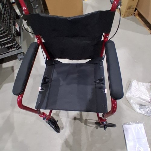 MEDLINE 19" BASIC ALUMINUM TRANSPORT WHEELCHAIR, 12" REAR WHEELS WITH BRAKES - RED (MDS808210ABE) image 3
