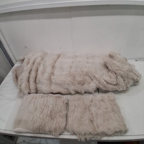 3PC FLUFFY FAUX RABBIT FUR DUVET COVER COMFORTER COVER SET WITH 2 PILLOW SHAMS - 90" X 90", QUEEN - CREAM image 3