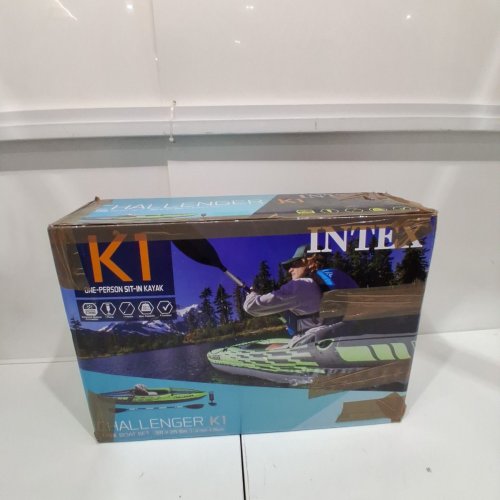INTEX K1 CHALLENGER INFLATABLE KAYAK SET W/ PADDLE, & CARRY BAG, 220LB RATING, 9FT (BLUE/GREEN) (MODEL: 68305EP) image 4