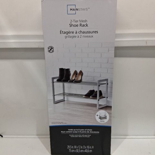 MAINSTAYS 2-TIER MESH METAL SHOE RACK - 29.5" X 12" X 16" - GREY (MODEL: EH-SRCA-03G) image 2