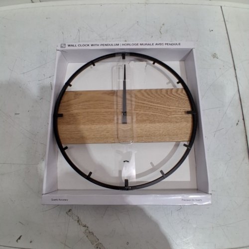 KIERA GRACE MODERN PENDULUM WALL CLOCK - 14" - NATURAL/BLACK (MODEL: HO80125) image 2