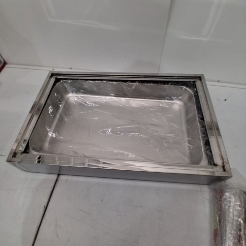 JUISEATY COUNTERTOP ICE FOOD SERVING DISPLAY TRAY BUFFET SERVER WITH CLEAR ROLL TOP COVER - 21" X 13" X 13" - SILVER/CLEAR - (MODEL: JU-MH-1PAN) image 3