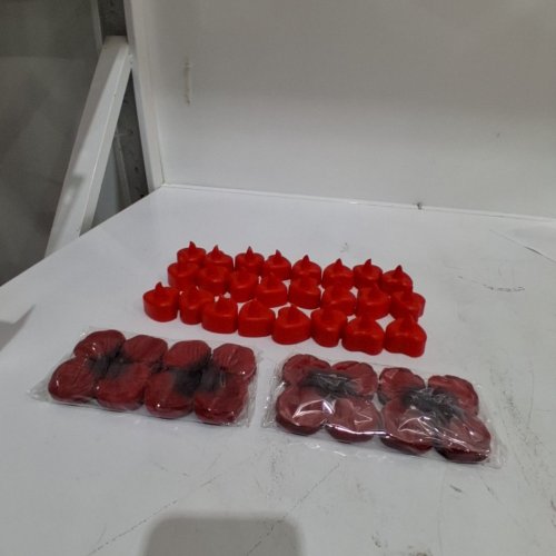 24PK FLAMELESS BATTERY POWERED LED TEA LIGHTS WITH ATTACHABLE ARTIFICIAL ROSE PETALS - RED image 3