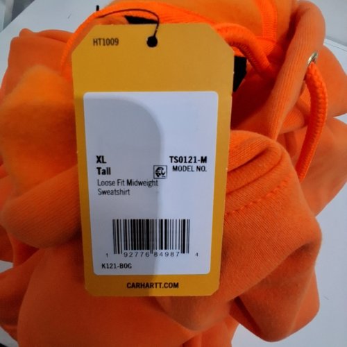 MEN'S CARHARTT LOOSE FIT MIDWEIGHT HOODIE SWEATSHIRT - EXTRA LARGE TALL - ORANGE (STYLE: TS0121-M) image 2