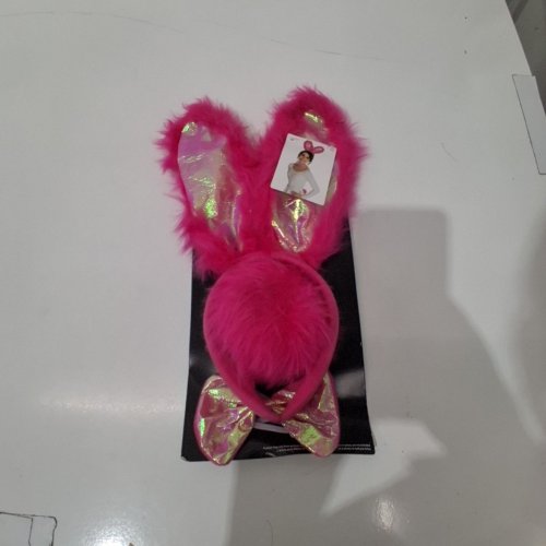 3PC FAUX FUR BUNNY EARS HEADBAND AND BOW TIE KIT - PINK image 2