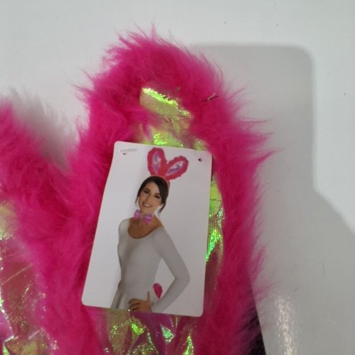 3PC FAUX FUR BUNNY EARS HEADBAND AND BOW TIE KIT - PINK image 3