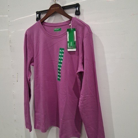 WOMEN'S UNITED COLORS OF BENETTON LONG SLEEVE SUPIMA COTTON TEE - EXTRA LARGE - PURPLE image 2