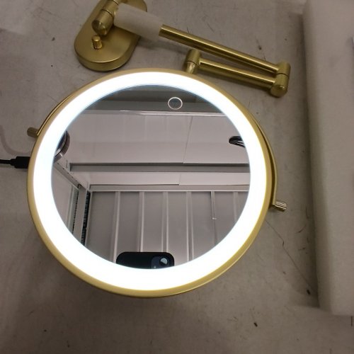 MIROAMZ LED WALL-MOUNTED RECHARGABLE DOUBLE-SIDED MAKEUP VANITY MIRROR WITH 3 COLOR TEMPERATURES - 1X + 10X - GOLD image 3