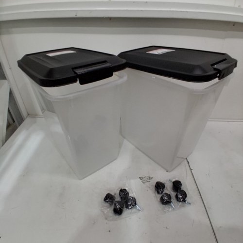 2PK IRIS PLASTIC ROLLING WHEELED STORAGE BINS WITH LOCKING LIDS - CLEAR/BLACK image 2