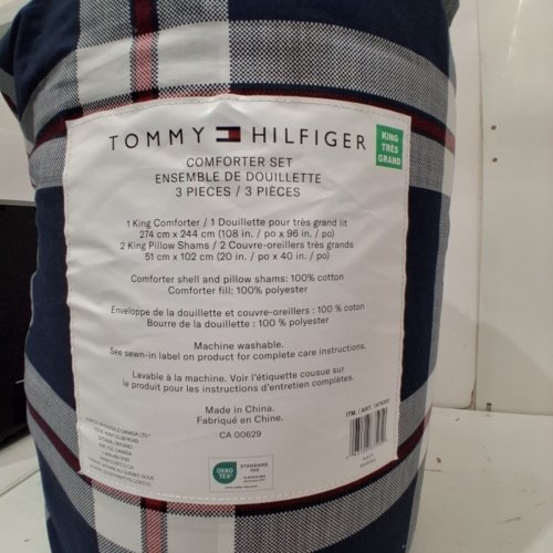 3PC TOMMY HILFIGER COMFORTER SET WITH 2 PILLOW SHAMS - KING - WHITE/NAVY BLUE/RED PLAID (STYLE: 1976202) image 3