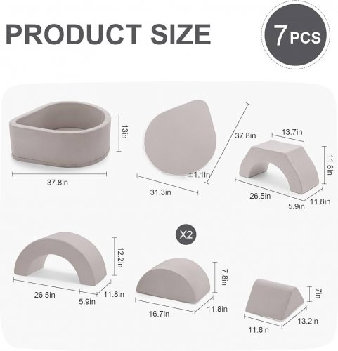 7PC ZEDACHICA COMBINABLE FOAM CLIMBING TOY SET WITH BALL PIT FOR TODDLERS - GREY - (MODEL: CT-15) image 3