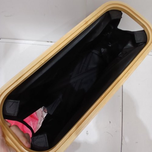 COLLAPSIBLE FABRIC WASTE BASKET SMALL LAUNDRY BASKET - 16L - BLACK, WOOD TRIM LID image 3
