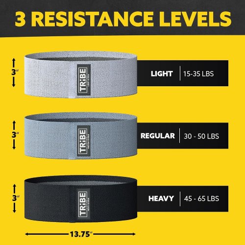 3PC EXERCISE RESISTANCE BANDS - 15 TO 65 LBS - GREY/BLACK image 2
