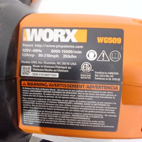 WORX TRIVAC 3-IN-1 CORDED ELECTRIC LEAF BLOWER/MULCHER/VAC - 12 AMP - ORANGE/BLACK (MODEL: WG509) image 3