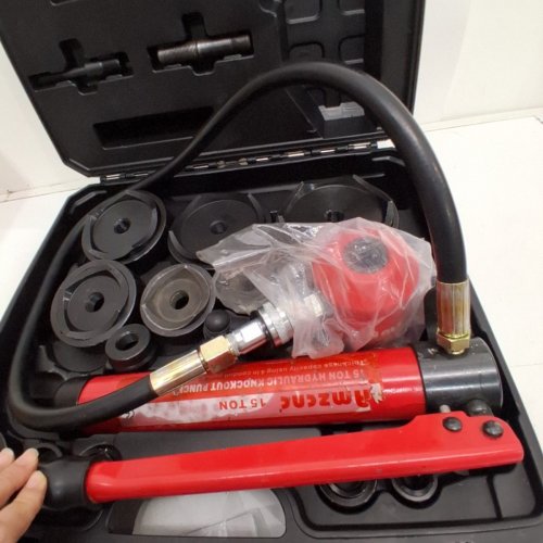 14PC AMZCNC HYDRAULIC KNOCKOUT PUNCH DRIVER TOOL KIT - 15 TON - 1/2" - 4" - RED/BLACK image 4