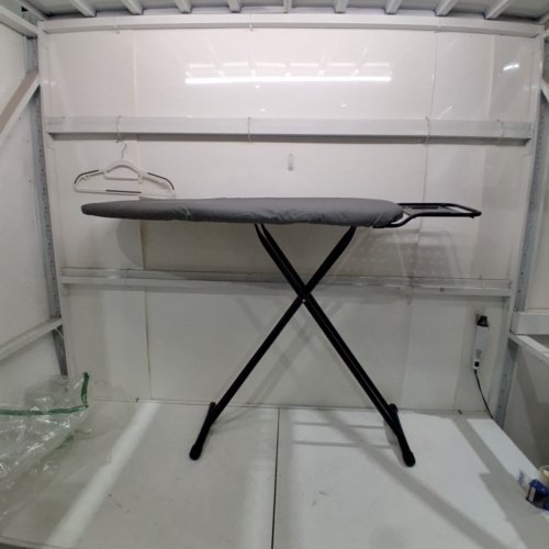 FOLDABLE IRONING BOARD WITH HEAT RESISTANT COVER AND IRON REST - 44" X 14" - GREY/BLACK image 2