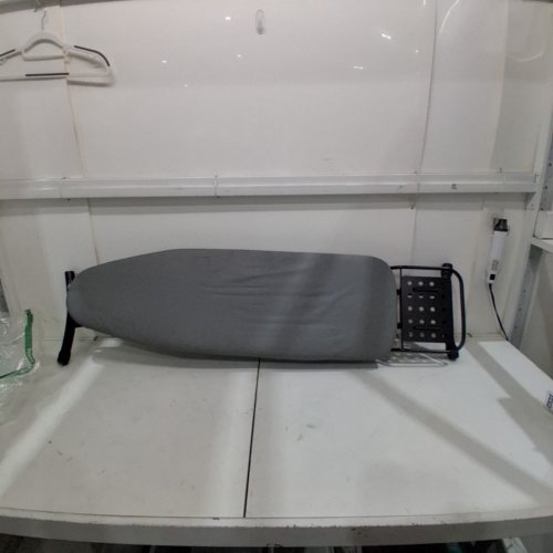 FOLDABLE IRONING BOARD WITH HEAT RESISTANT COVER AND IRON REST - 44" X 14" - GREY/BLACK image 6