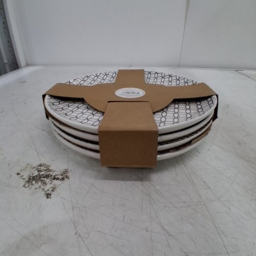 4PK MAINSTAYS ALESSANDRA BROWM STONEWARE DINNER PLATE SET - 10" - WHITE/BLACK image 3