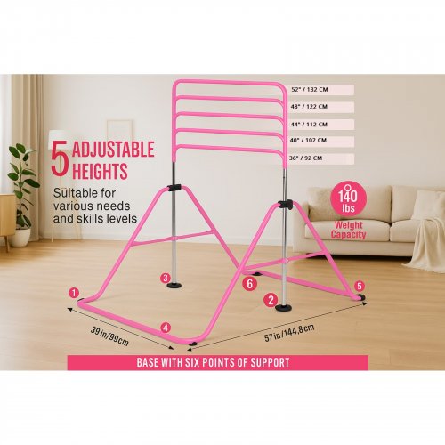 TOYKRAFT ADJUSTABLE FOLDABLE GYMNASTICS TRAINING BAR FOR KIDS - PINK image 2