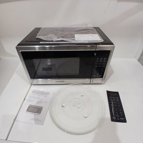 BLACK+DECKER STAINLESS STEEL MICROWAVE OVEN WITH PUSH BUTTON DOOR AND CHILD SAFETY LOCK - 900W - 1.1 CU.FT. - BLACK / SILVER (MODEL: EM031MB11-P) image 5
