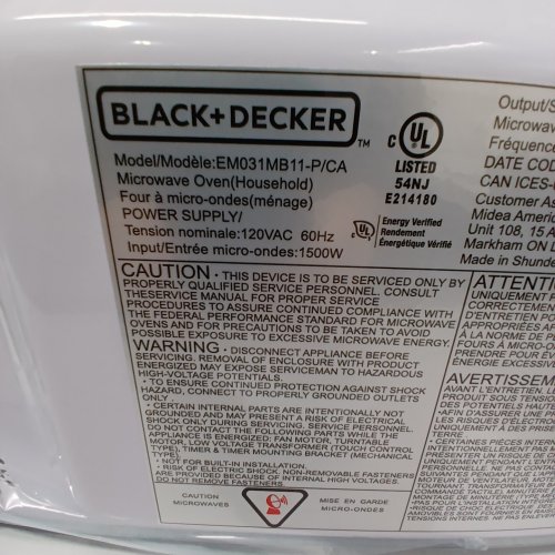 BLACK+DECKER STAINLESS STEEL MICROWAVE OVEN WITH PUSH BUTTON DOOR AND CHILD SAFETY LOCK - 900W - 1.1 CU.FT. - BLACK / SILVER (MODEL: EM031MB11-P) image 6