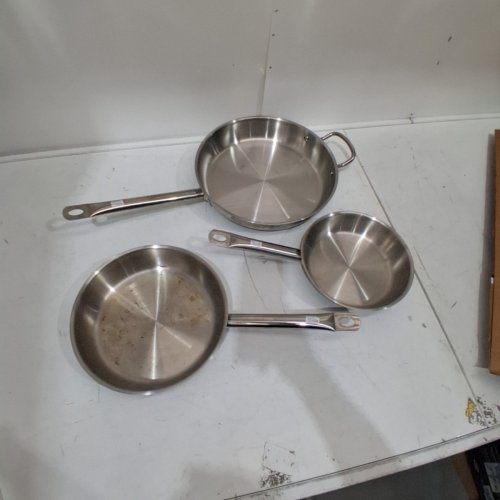 3PK STAINLESS STEAL FRYING PANS - 12"/10"/8" - SILVER image 3