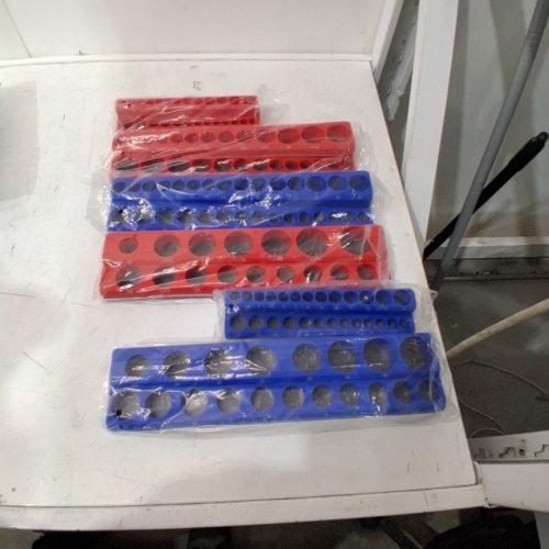 6PC SPURTAR MAGNETIC SOCKET ORGANIZERS - 1/4", 3/8", 1/2" SOCKETS; 3 METRIC AND 3 SAE - RED AND BLUE image 3