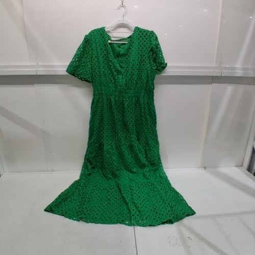 WOMENS SUMMER MIDI EYELET SHORT SLEEVE DRESS - XXL - GREEN image 2