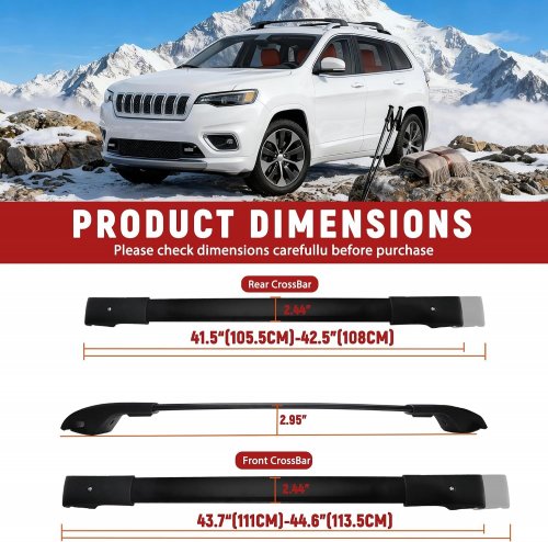 2PK THOCAC ROOF RACK CROSS BARS - FOR 2014 - 2023 JEEP CHEROKEE - BLACK image 2
