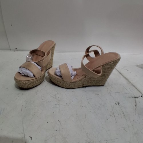 WOMENS ANKLE STRAP WEDGE SANDALS - 7.5 - KHAKI image 4