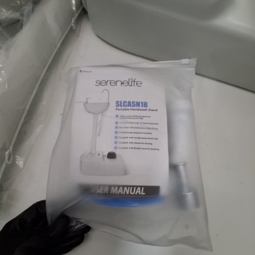 SERENELIFE PORTABLE CAMPING SINK WITH TOWEL HOLDER & SOAP DISPENSER - 19L - WHITE/GREY (MODEL: SLCASN18) image 4