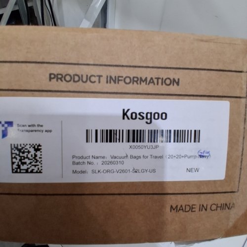 2PK KOSGOO TRAVEL VACUUM STORAGE BAGS WITH PUMP - 20" - GREY (MODEL: SLK-ORG-V2601-S2LGY-US) image 3
