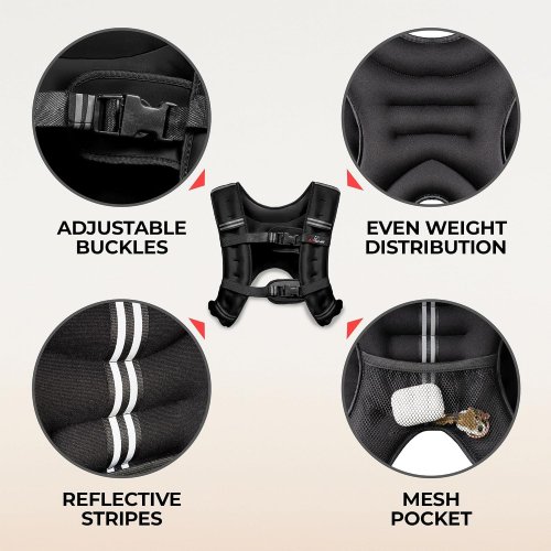 AMSTAFF FITNESS WEIGHTED VEST WITH REFLECTIVE STRIPE - 30LBS - BLACK (MODEL:WV08A6) image 2