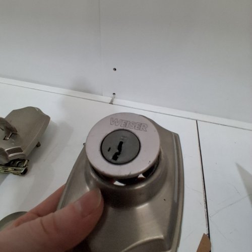 WEISER BRENTWOOD SMARTKEY ENTRY HANDLESET WITH BELMONT LEVER - SATIN NICKEL - (MODEL: 9GLC94710-006) image 4