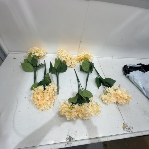 6PK ARTIFICAL HYDRANGEA FABRIC FLOWERS WITH LEAVES - BEIGE image 3