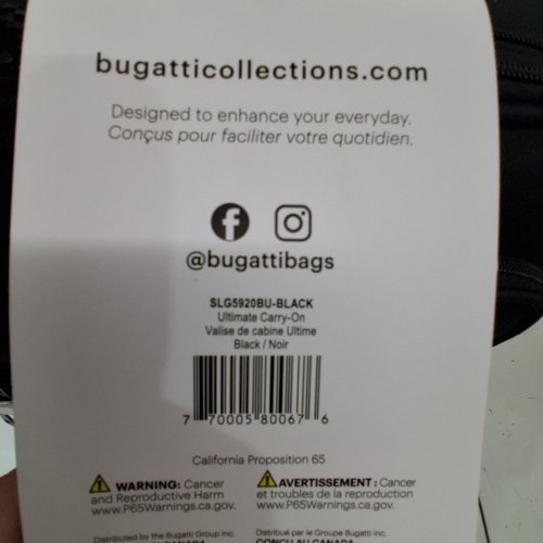 BUGATTI ULTIMATE CARRY-ON LUGGAGE - 21.5" - BLACK (MODEL: SLG5920BU-BLACK) image 2