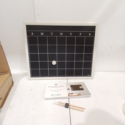U BRANDS MAGNETIC CHALK BOARD CALENDAR - 20" X 16", INCLUDES CHALK PENCILS AND MAGNET - RUSTIC WHITE WOOD (MODEL: 3274U00-04) image 2
