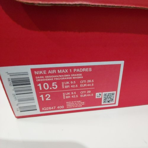 MEN'S NIKE PADRES AIR MAX 1 SNEAKERS - US 10.5 - DARK OBSIDIAN / MAGMA ORANGE (STYLE: IQ2847-400) image 2