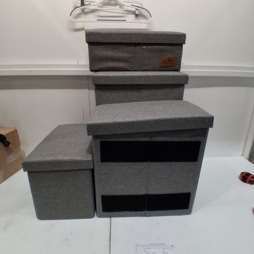 COZY KISS 4-STEP SPACE-SAVING STORAGE PET STAIRS - GREY image 2