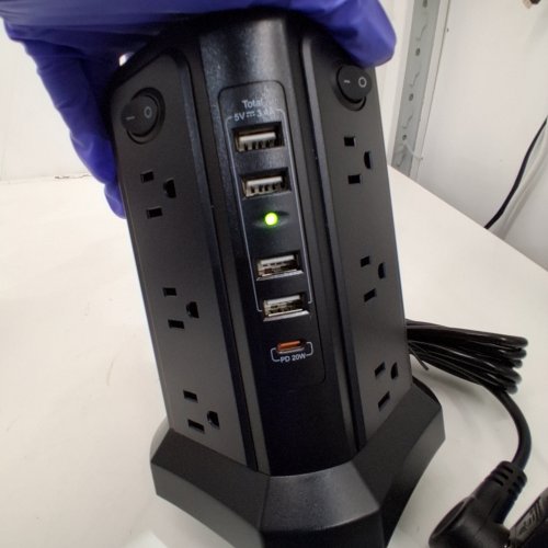 PASSUS SURGE PROTECTOR POWER BAR TOWER WITH USB C PORTS - 10FT EXTENSION CORD - BLACK image 2