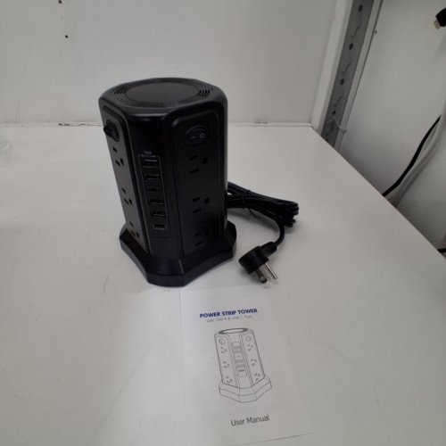 PASSUS SURGE PROTECTOR POWER BAR TOWER WITH USB C PORTS - 10FT EXTENSION CORD - BLACK image 3