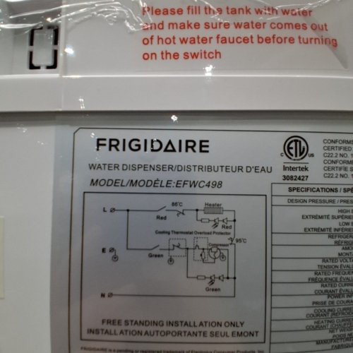 FRIGIDAIRE TOP-LOAD HOT & COLD WATER COOLER/DISPENSER - FITS 3-5 GALLON BOTTLES - WHITE (MODEL: EFWC498) image 6