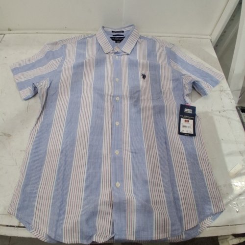 U.S. POLO ASSN. STRIPED SHORT SLEEVE POPLIN SHIRT - MEDIUM - LIGHT BLUE / WHITE (STYLE: 11-H0440) image 2
