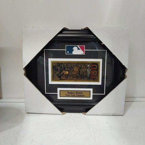 FRAMED BABE RUTH NEW YORK YANKEES COLLECTIBLE USA 24 K GOLD $100 BILL - 12" X 10" - BLACK image 2