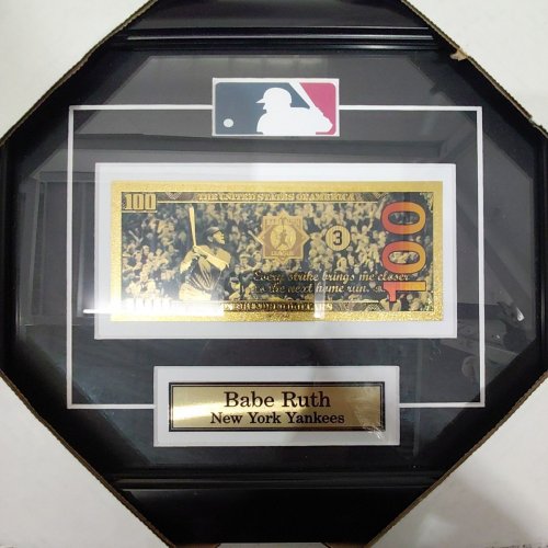 FRAMED BABE RUTH NEW YORK YANKEES COLLECTIBLE USA 24 K GOLD $100 BILL - 12" X 10" - BLACK image 4