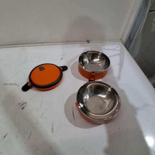 MENGKK STAINLESS STEEL INSULATED DOUBLE LAYER BENTO BOXES -6" X 5" - ORANGE image 2