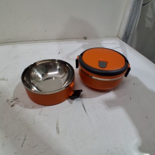 MENGKK STAINLESS STEEL INSULATED DOUBLE LAYER BENTO BOXES -6" X 5" - ORANGE image 3