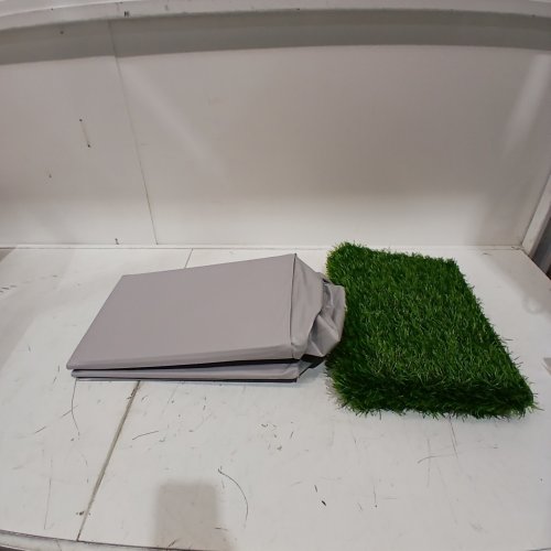 HQ4US 4LEGS ARTIFICIAL DOG GRASS POTTY PEE PAD WITH FOLDABLE WATERPROOF DOG LITTER BOX TRAY WITH HIGH WALLS - 43.3" X 32.6" X 15.7" EXTRA LARGE - GREY/GREEN image 3