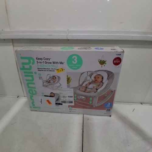 INGENUITY 3-IN-1 KEEP COZY GROW WITH ME VIBRATING BABY BOUNCER, ROCKER & CHAIR - 40LBS CAPACITY - WEAVER THEME GREY/WHITE/GREEN (MODEL: ‎12428) image 5